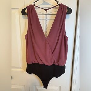 Charlotte Russe Deep V-Neck Bodysuit - Plum and Black